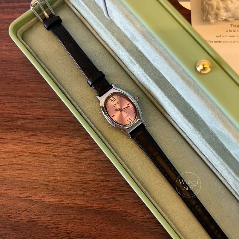 N201-2 Dainty Pink/Blue/White Oval Face Leather Watch for Women
