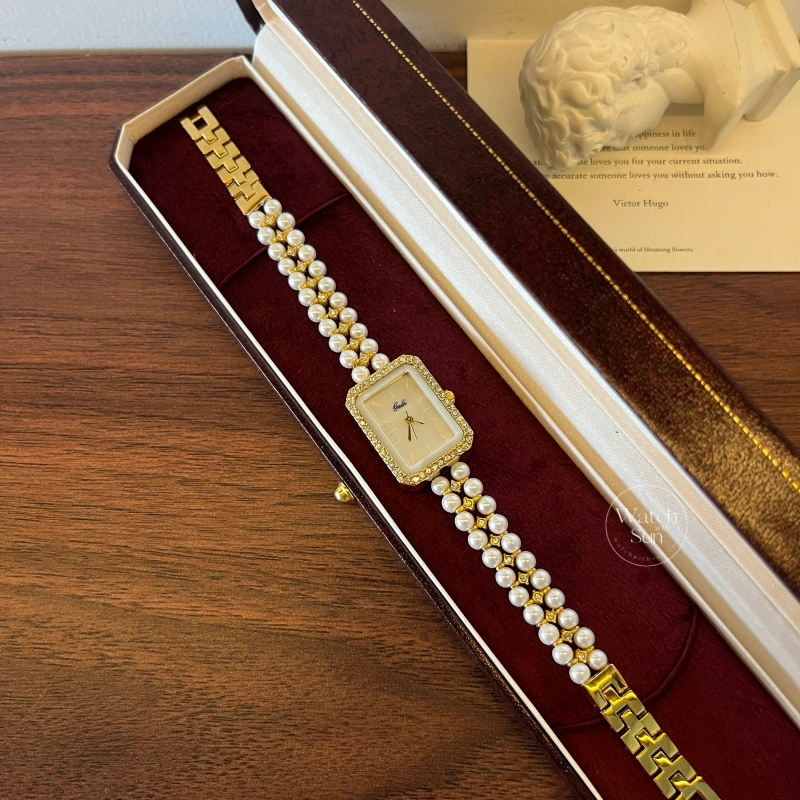 Chic Style Silver/Rose Gold Square Pearl Bracelet Watch