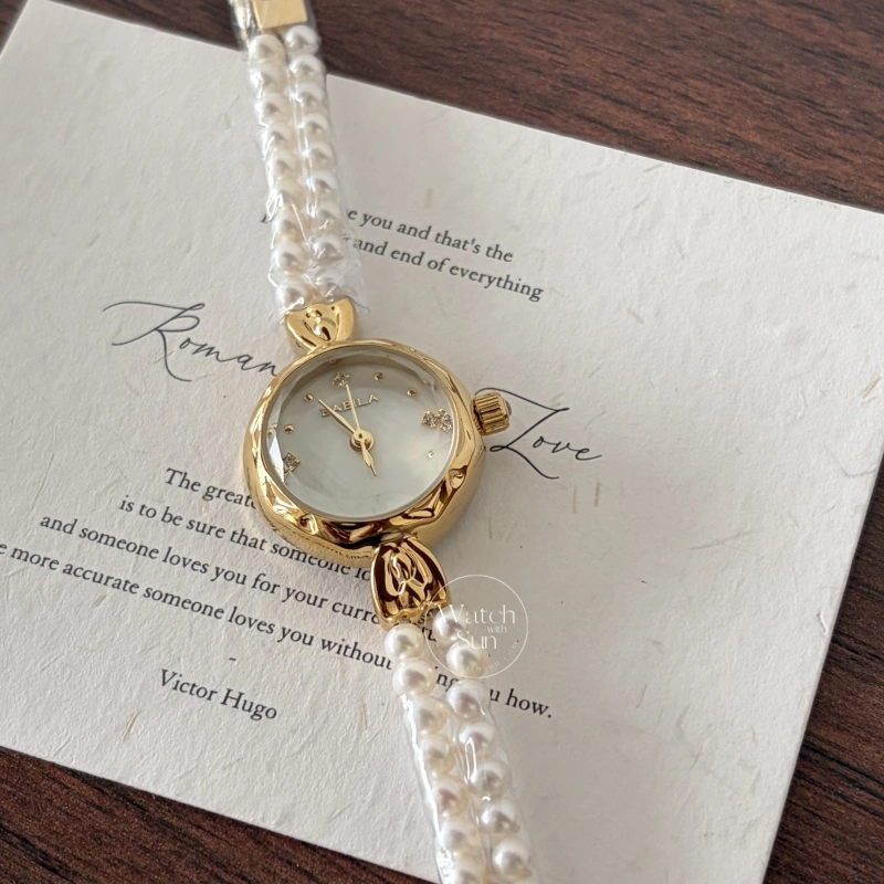 Dainty Gold Round Freshwater Pearl Bracelet Ladies Watch