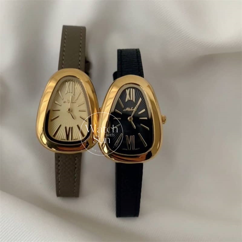 Vintage Style Brown/Black Snake Head Shape Leather Watch