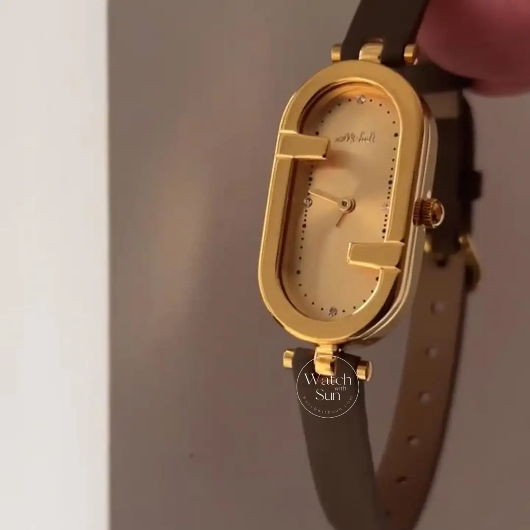 Classic Brown/Black Oval Genuine Leather Watch for Women