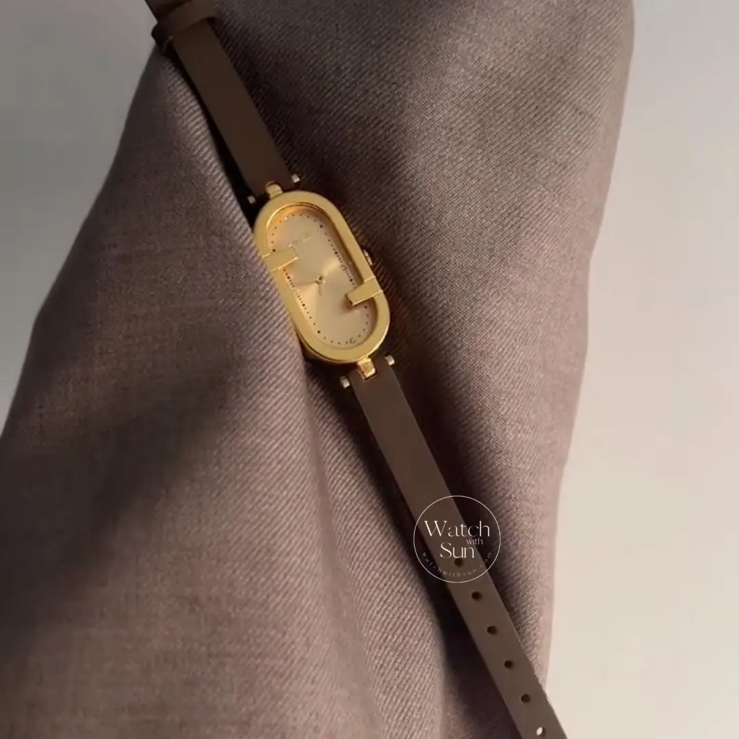 Classic Brown/Black Oval Genuine Leather Watch for Women