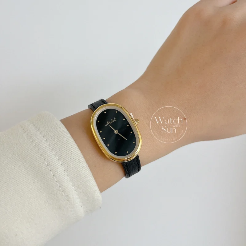 Minimalist Style Orange/Black Black Leather Watch