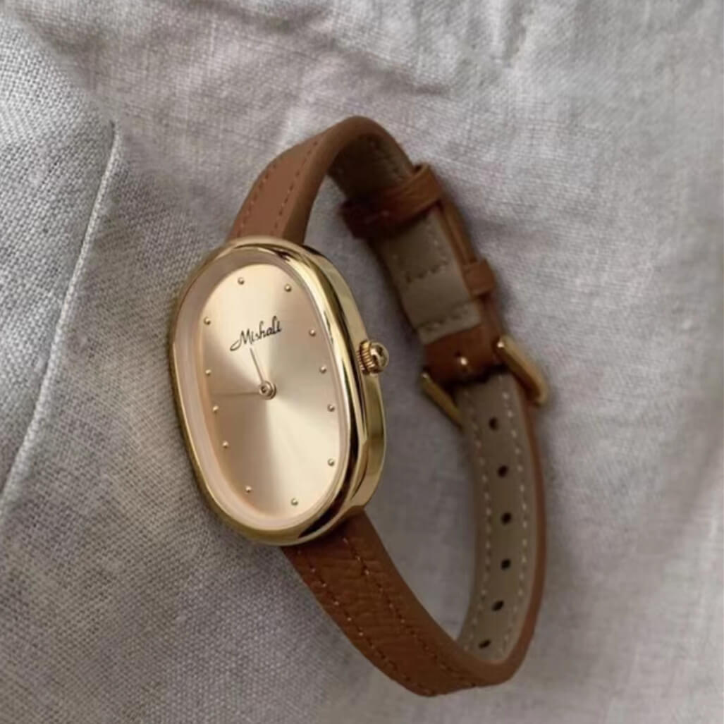 Minimalist Style Orange/Black Black Leather Watch