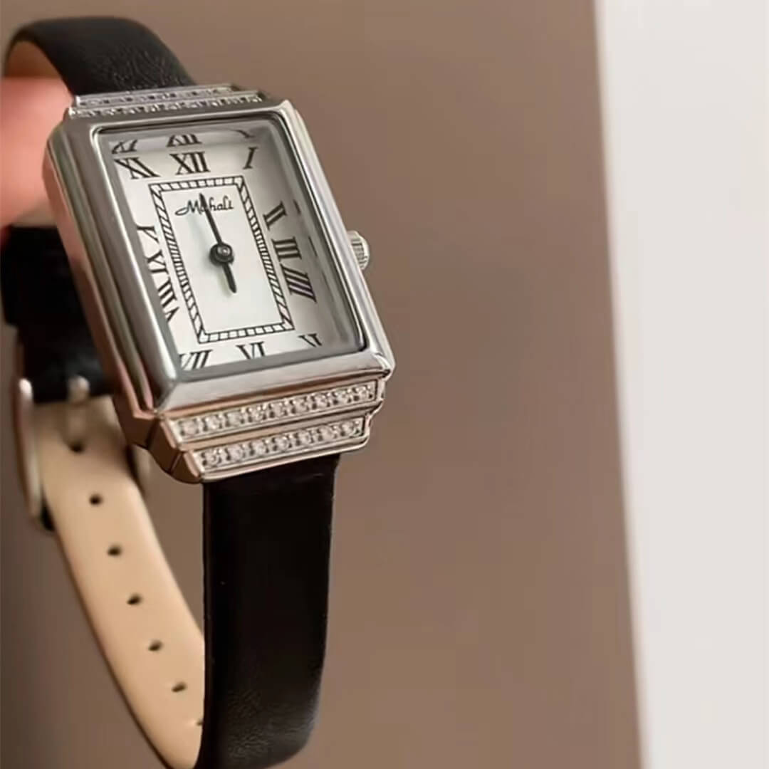 Classic Black Square Genuine Leather Ladies Watch
