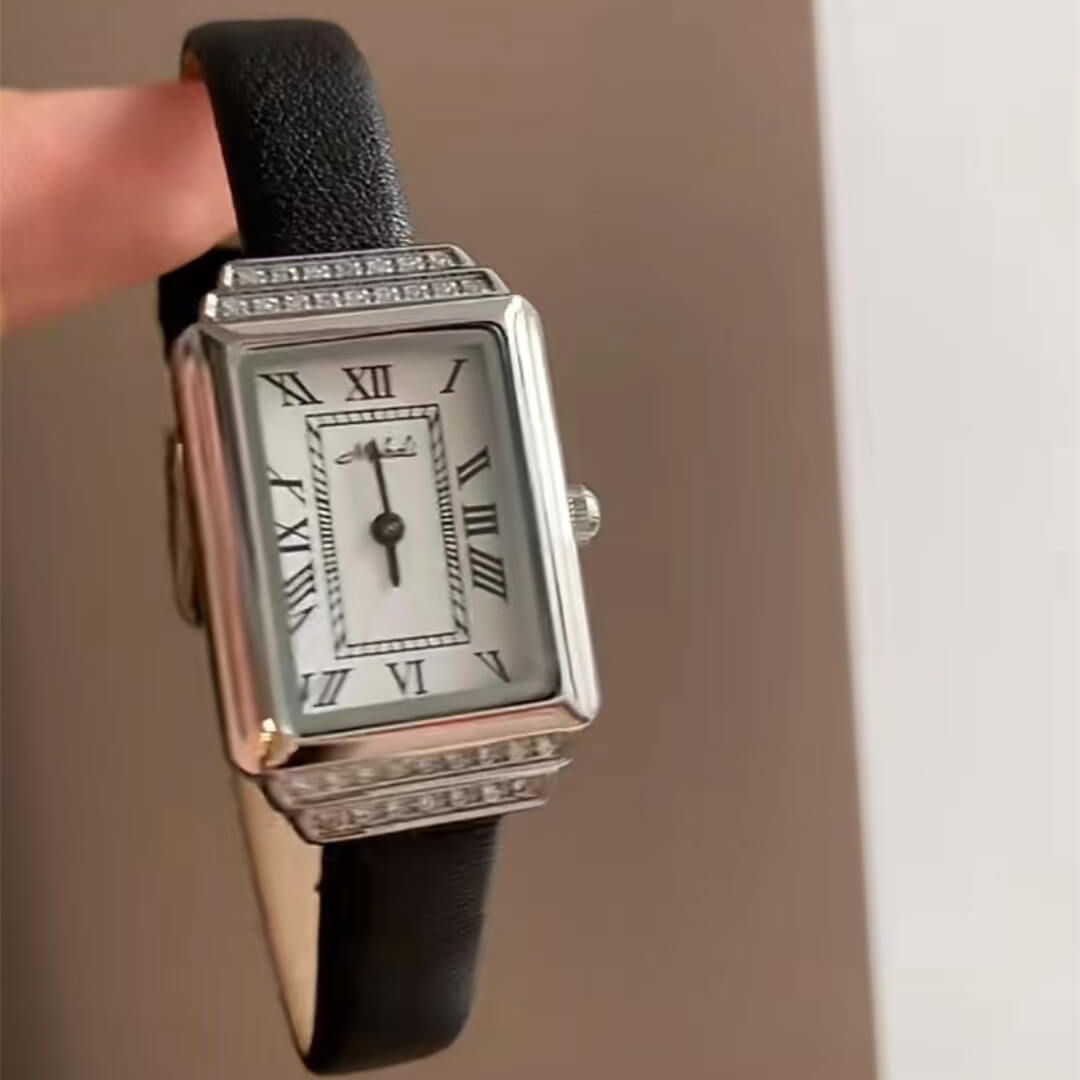 Classic Black Square Genuine Leather Ladies Watch