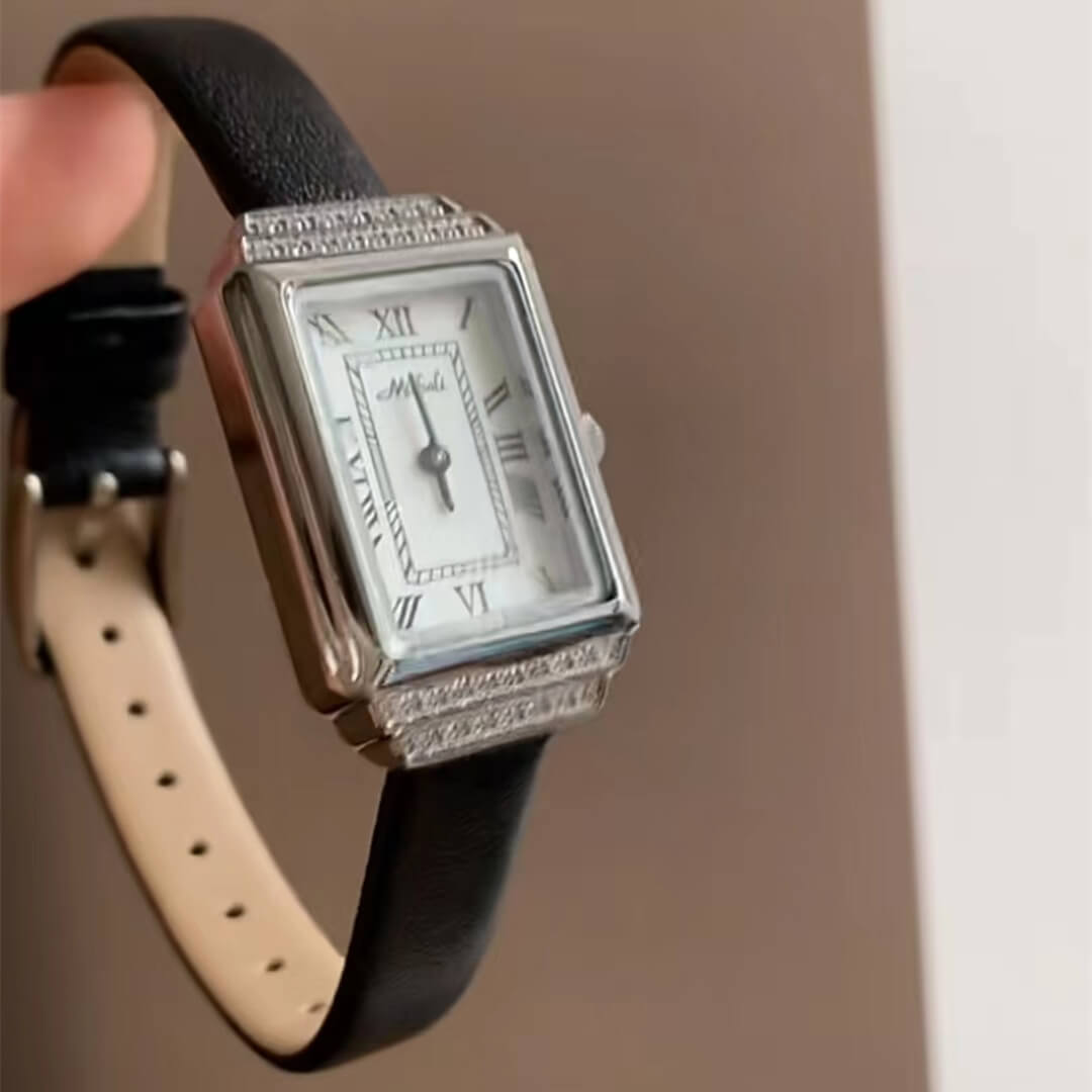 Classic Black Square Genuine Leather Ladies Watch