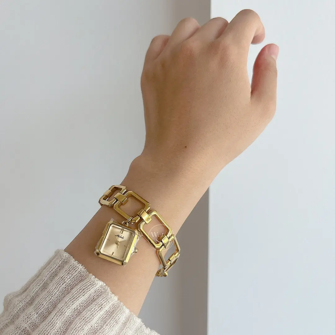 Women's Dainty Gold Rectangle Stainless Steel Chain Watch