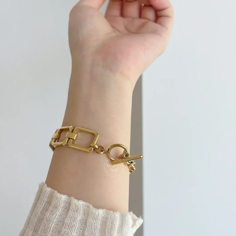Women's Dainty Gold Rectangle Stainless Steel Chain Watch
