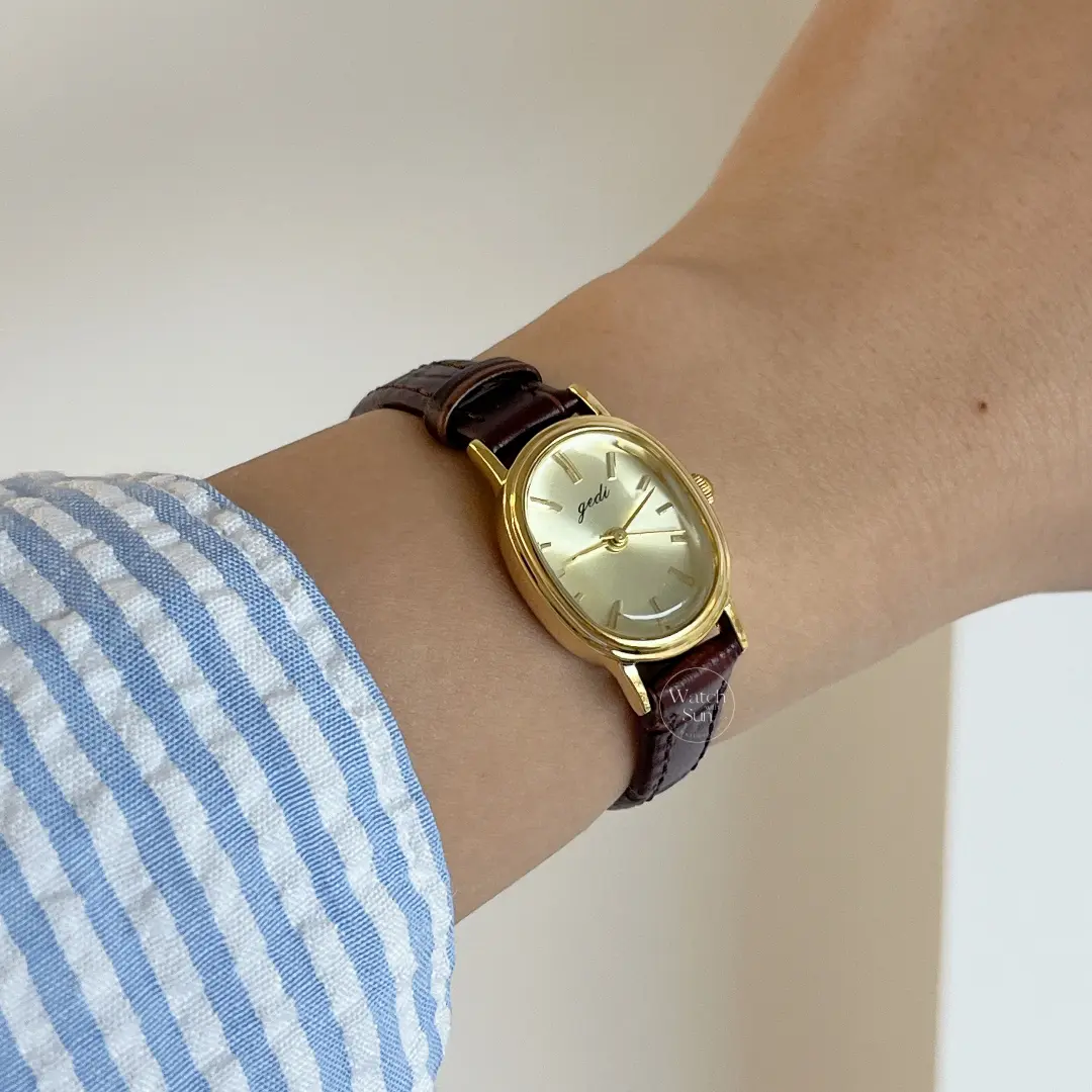 Chic Style Brown/Black Oval Leather Watch for Women