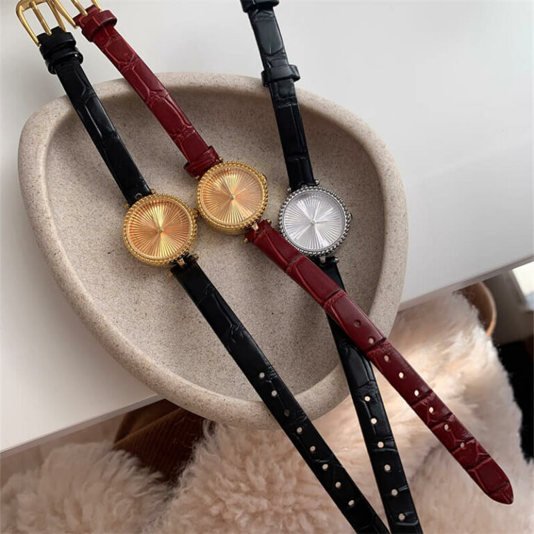 Chic Style Black/Red Round Genuine Leather Watch - WatchwithSun-Dainty ...