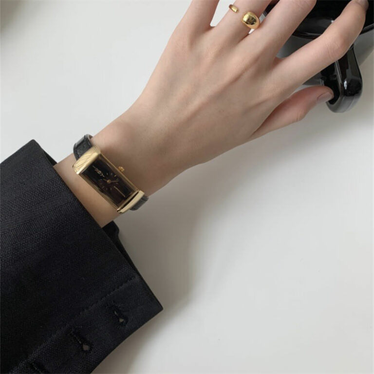 Vintage Style Black Rectangle Genuine Leather Women's Watch ...