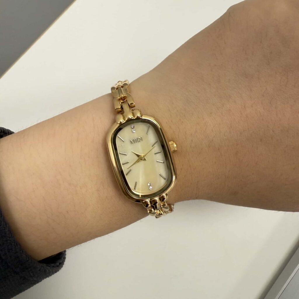 Silver Oval Dress Watch with Mother-of-Pearl Dial