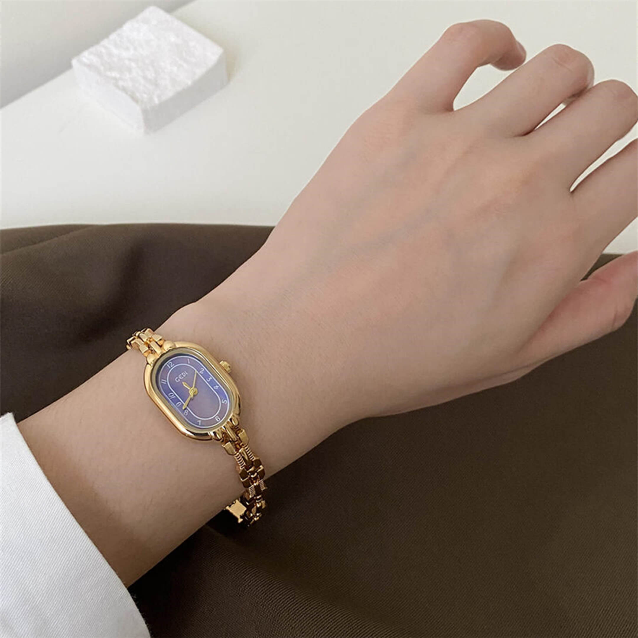 Chic Beige Oval Face Bracelet Watch