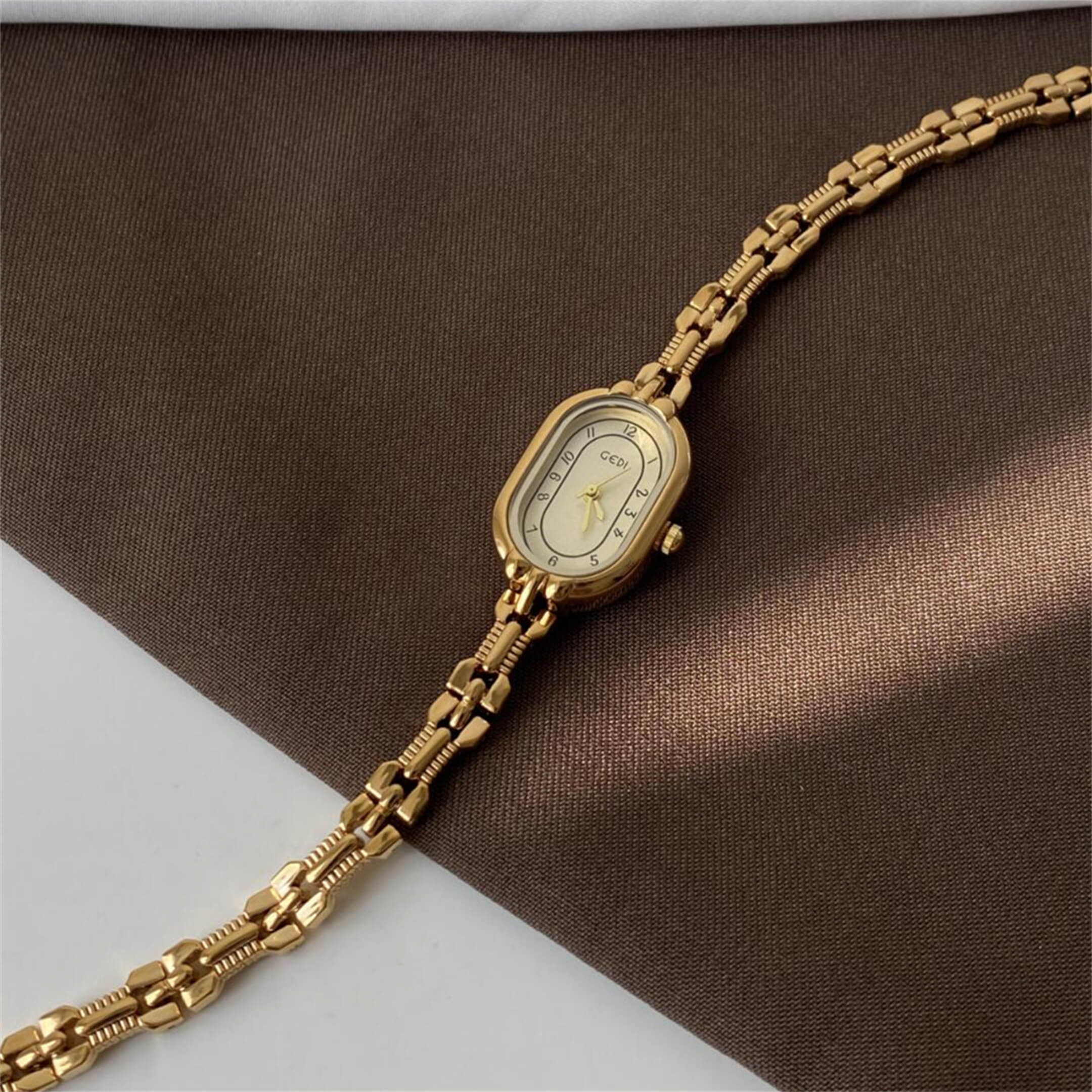 Chic Beige Oval Face Bracelet Watch