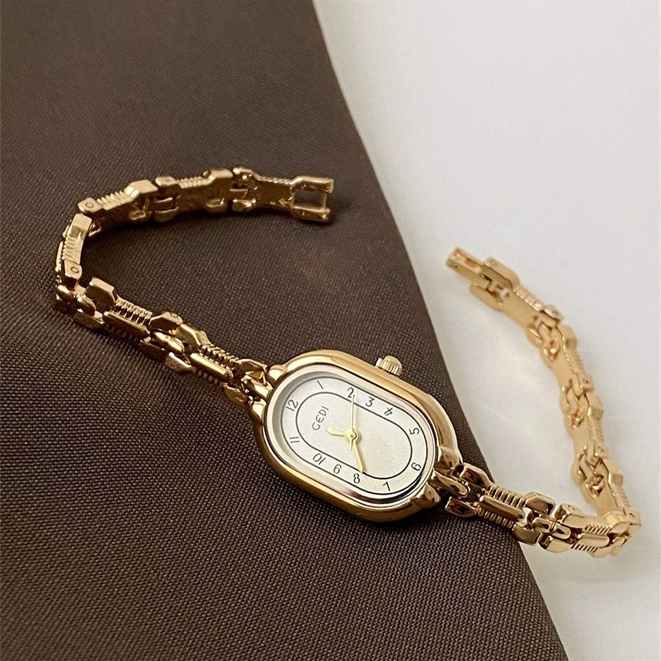 Chic Beige Oval Face Bracelet Watch