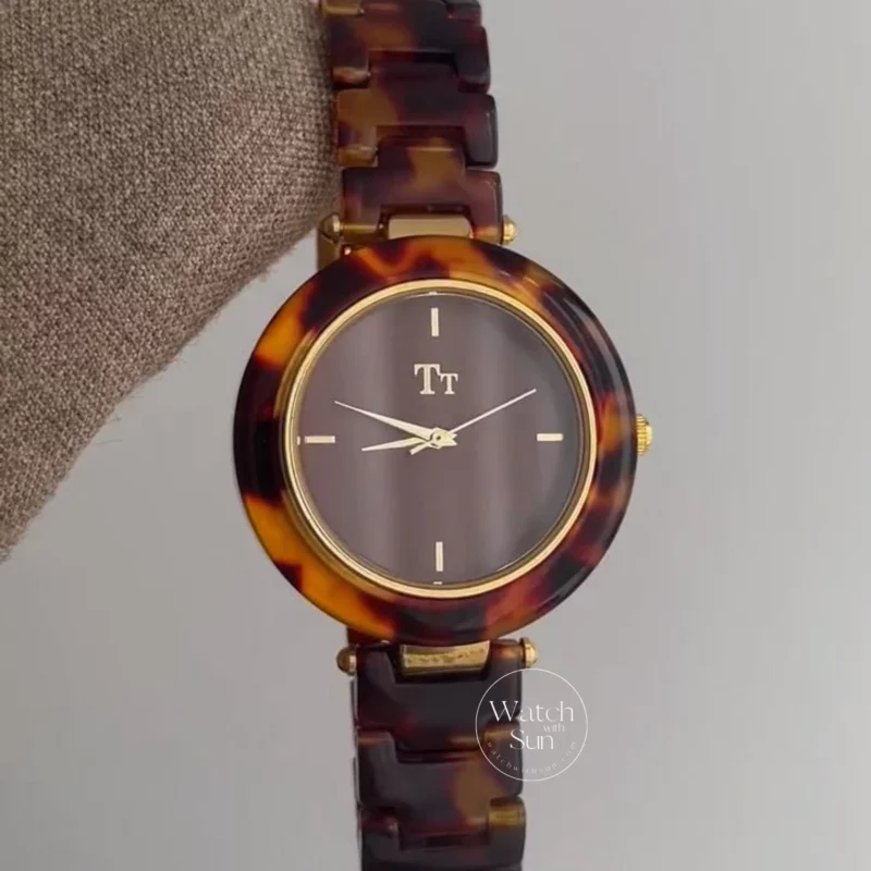 Vintage Amber Brown Round Acrylic Watch