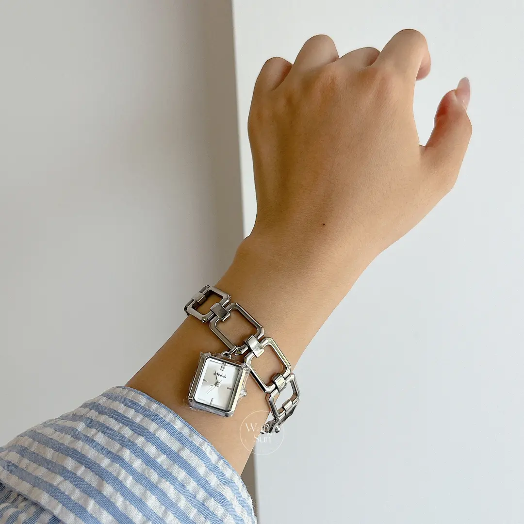 Chic Style Gold/Silver Rectangle Pendant Bracelet Watch