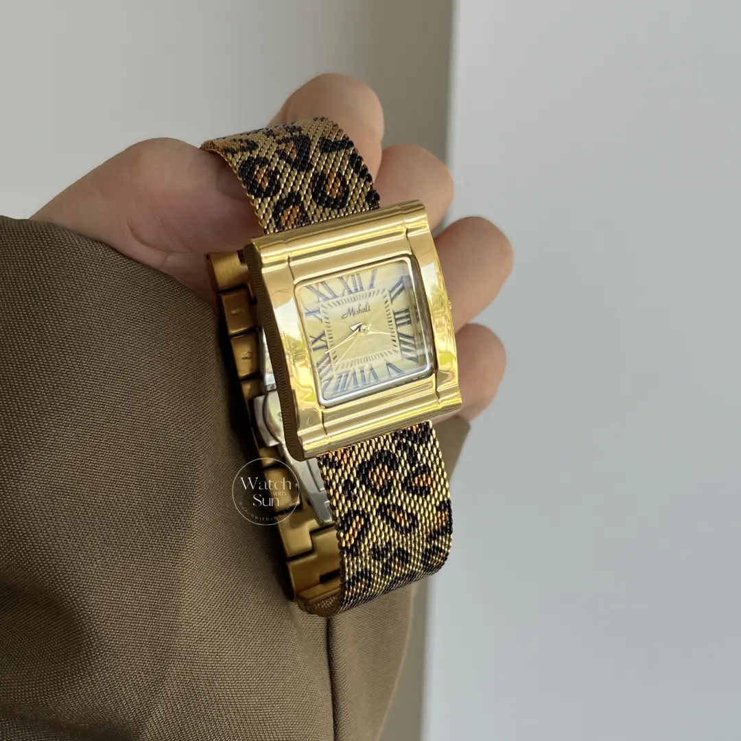Dainty Gold Wild Leopard Print Square Women's Watch
