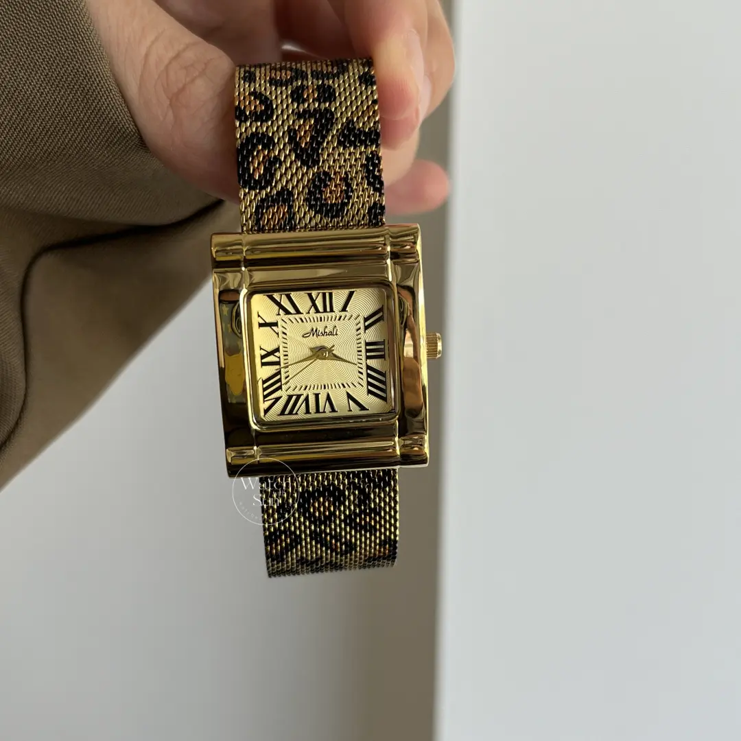 Dainty Gold Wild Leopard Print Square Women's Watch