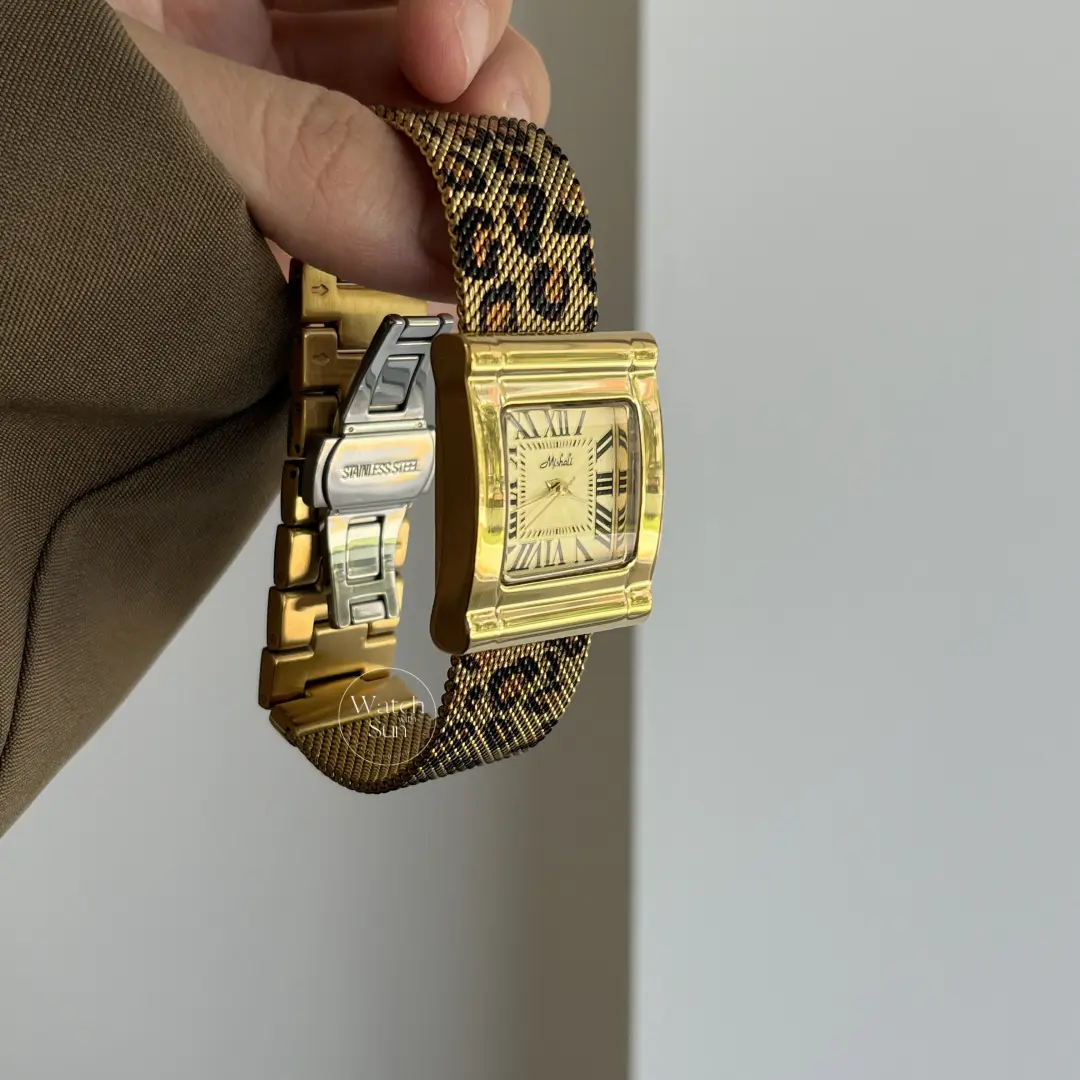 Dainty Gold Wild Leopard Print Square Women's Watch