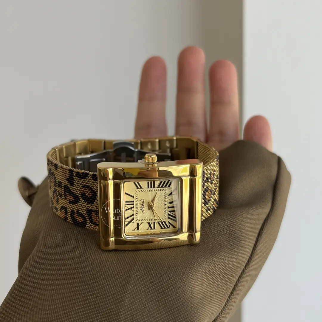 Dainty Gold Wild Leopard Print Square Women's Watch