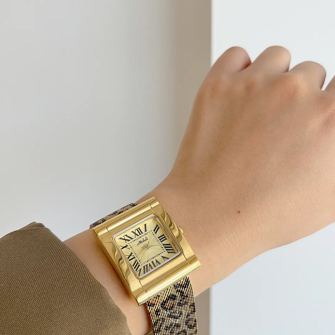 Dainty Gold Wild Leopard Print Square Women's Watch