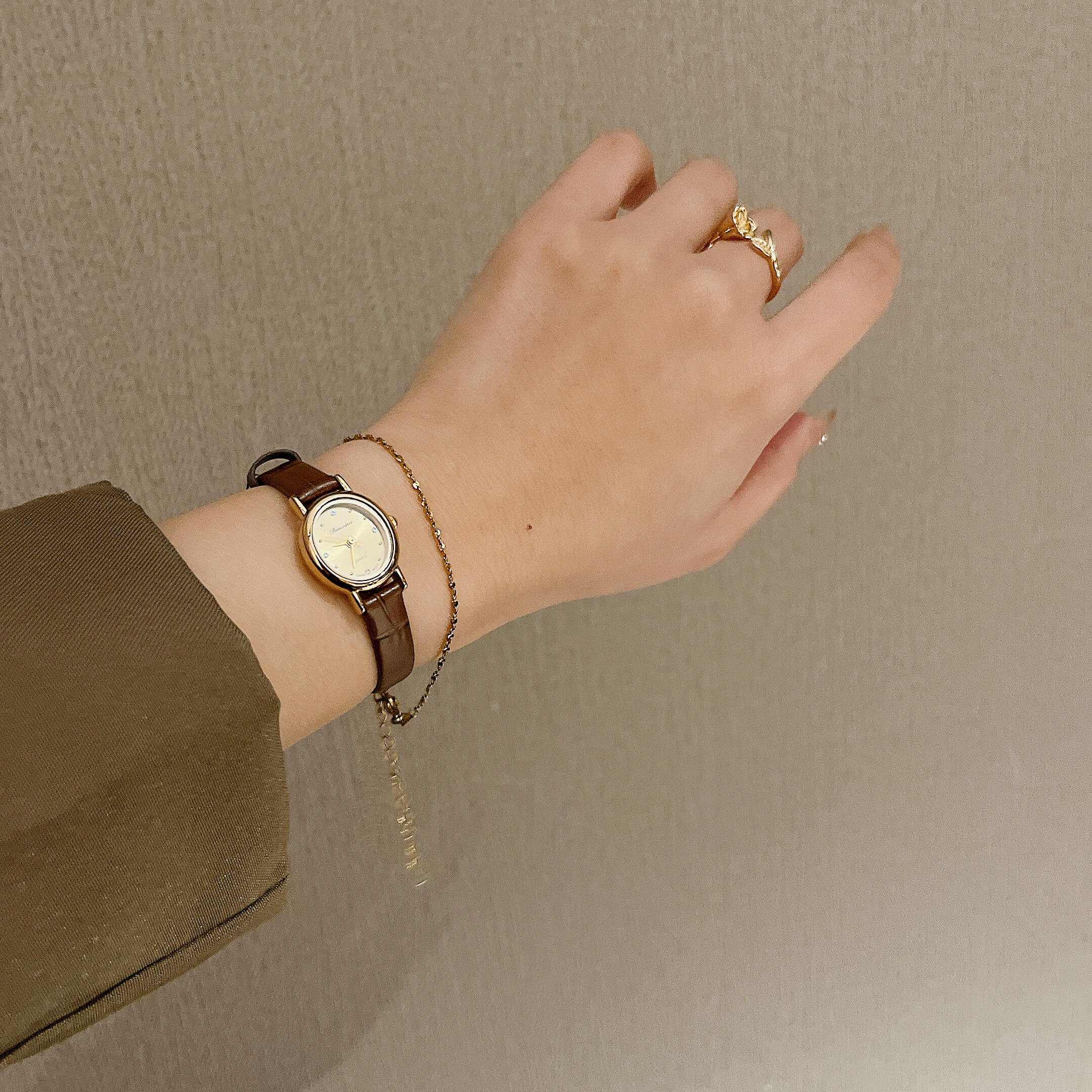 Minimalist Style Black/Brown Small Face Leather Watch