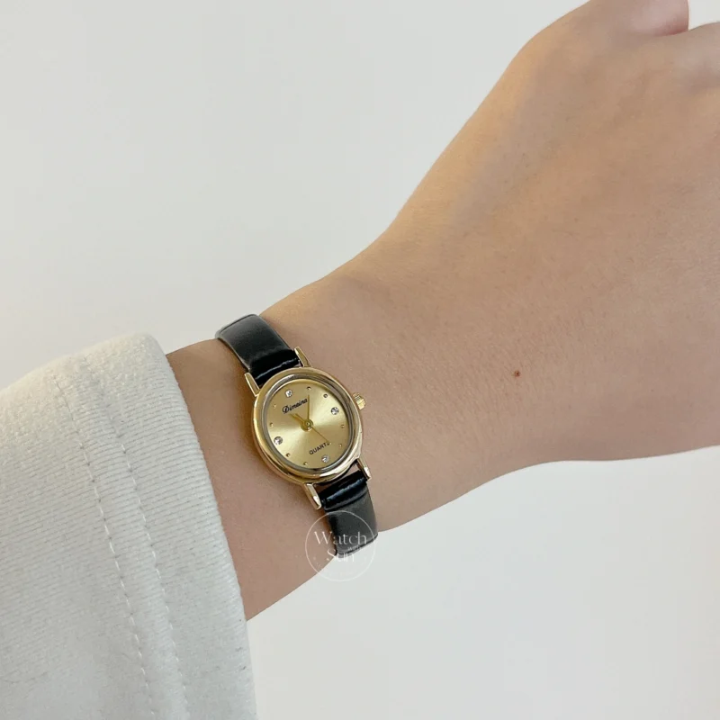 Minimalist Style Black/Brown Small Face Leather Watch