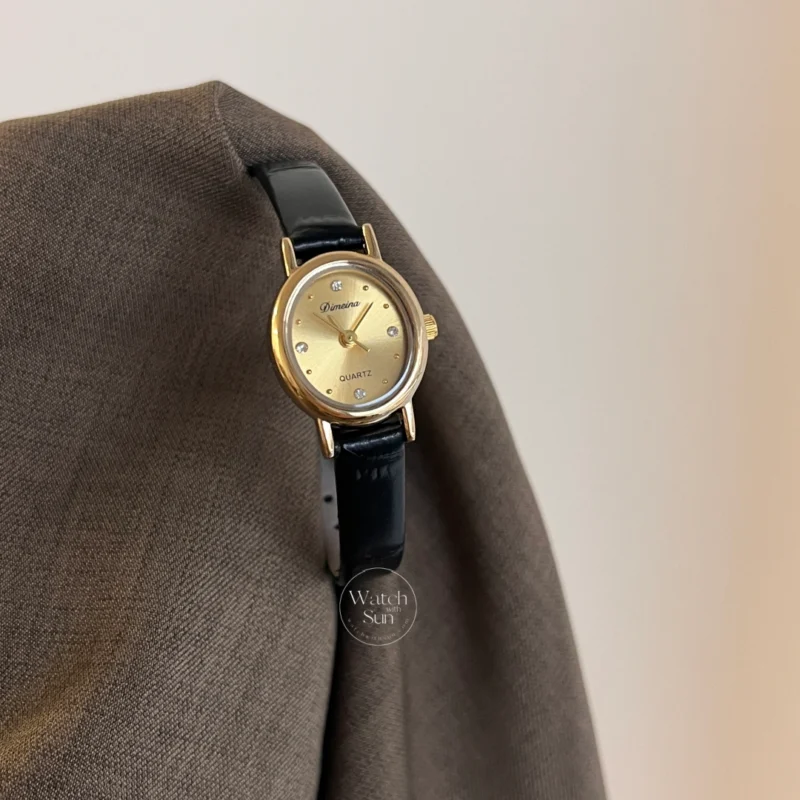 Minimalist Style Black/Brown Small Face Leather Watch