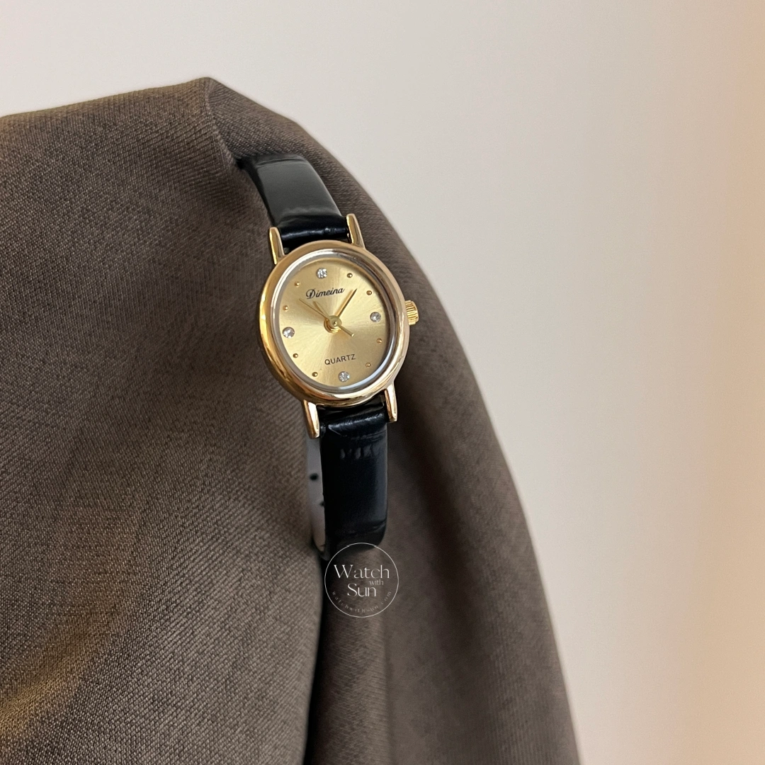 Minimalist Style Black/Brown Small Face Leather Watch