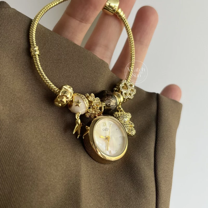 Dainty Gold Round Charms Bracelet Watch