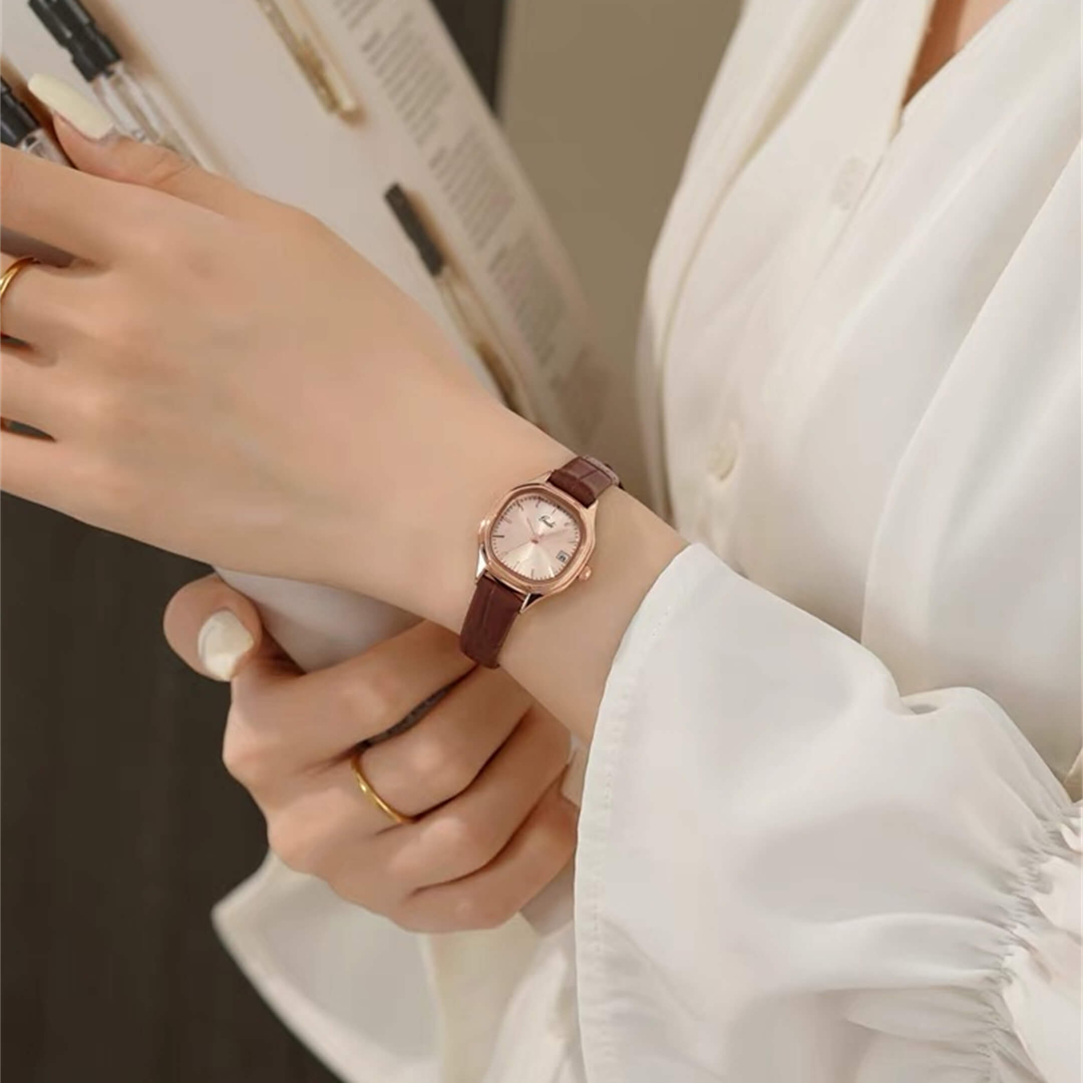 dainty brown leather watch