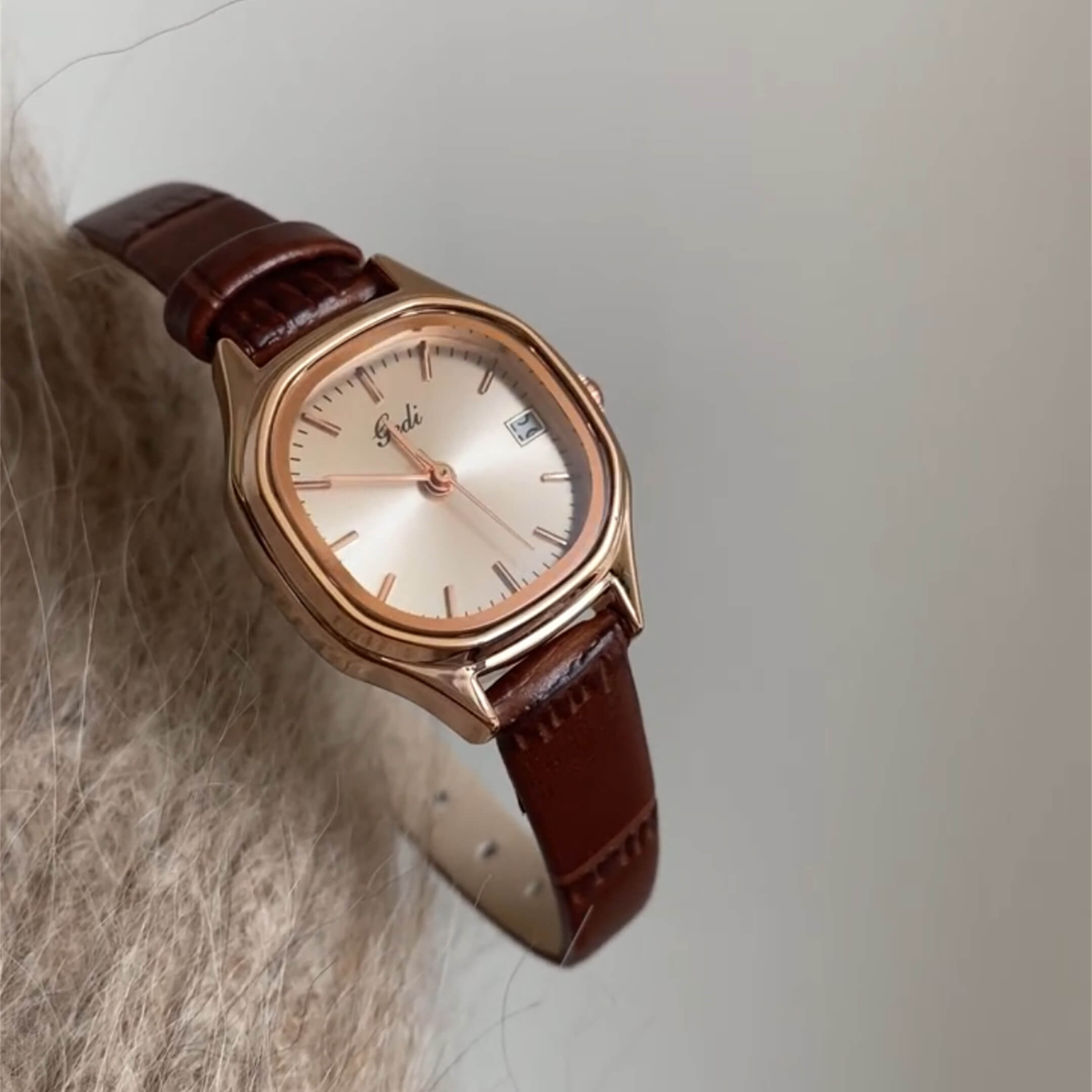 dainty brown leather watch