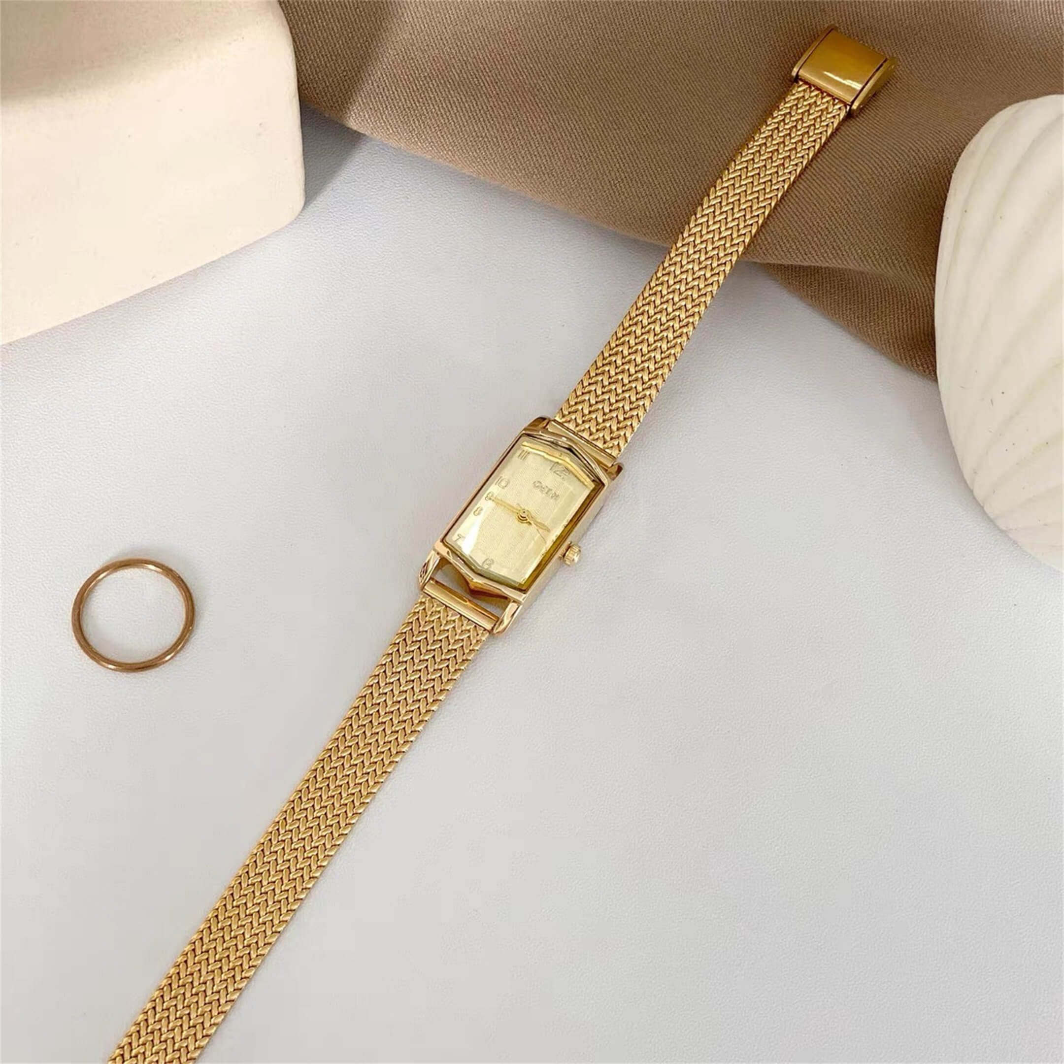 Rectangle Face Dainty Gold Watch