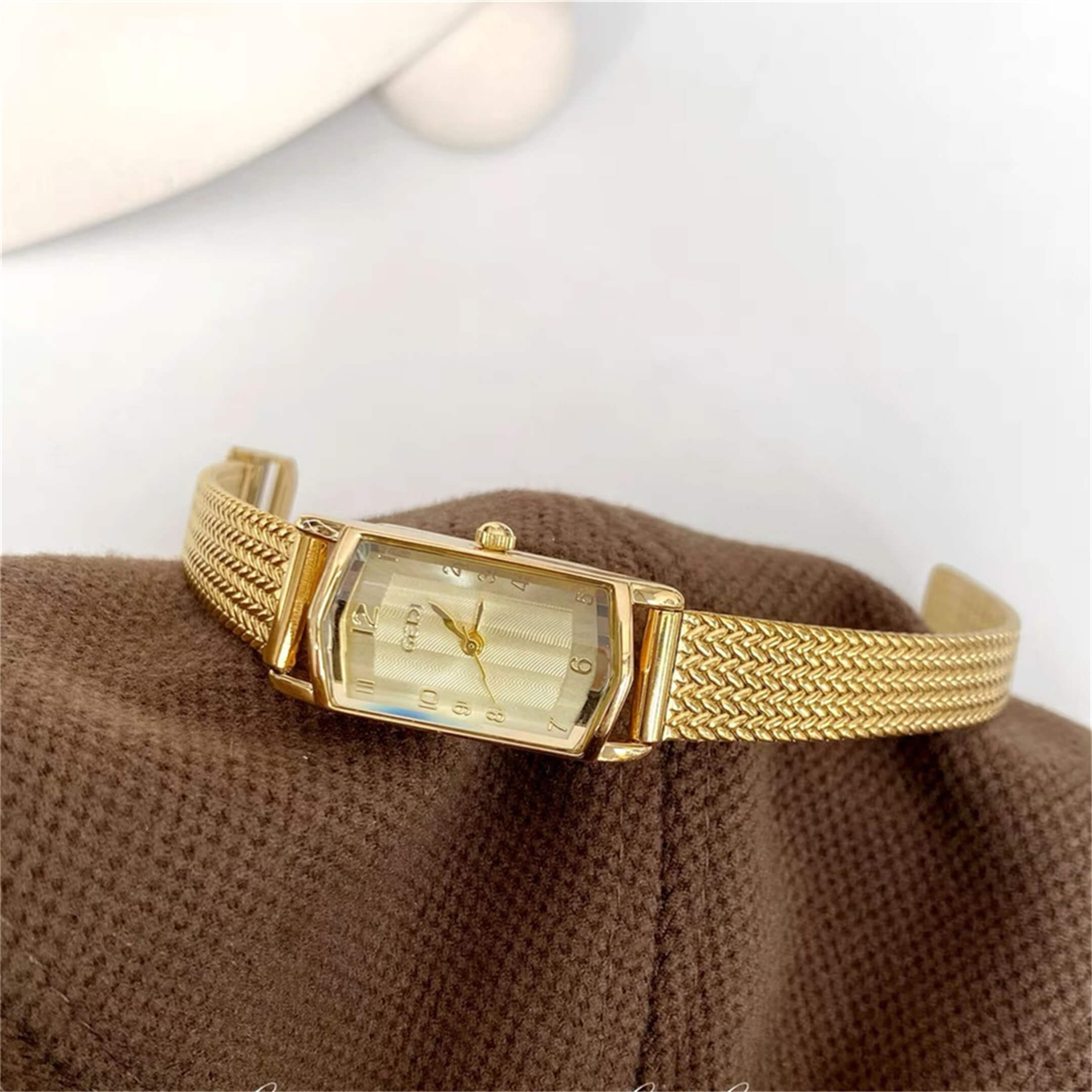 Rectangle Face Dainty Gold Watch