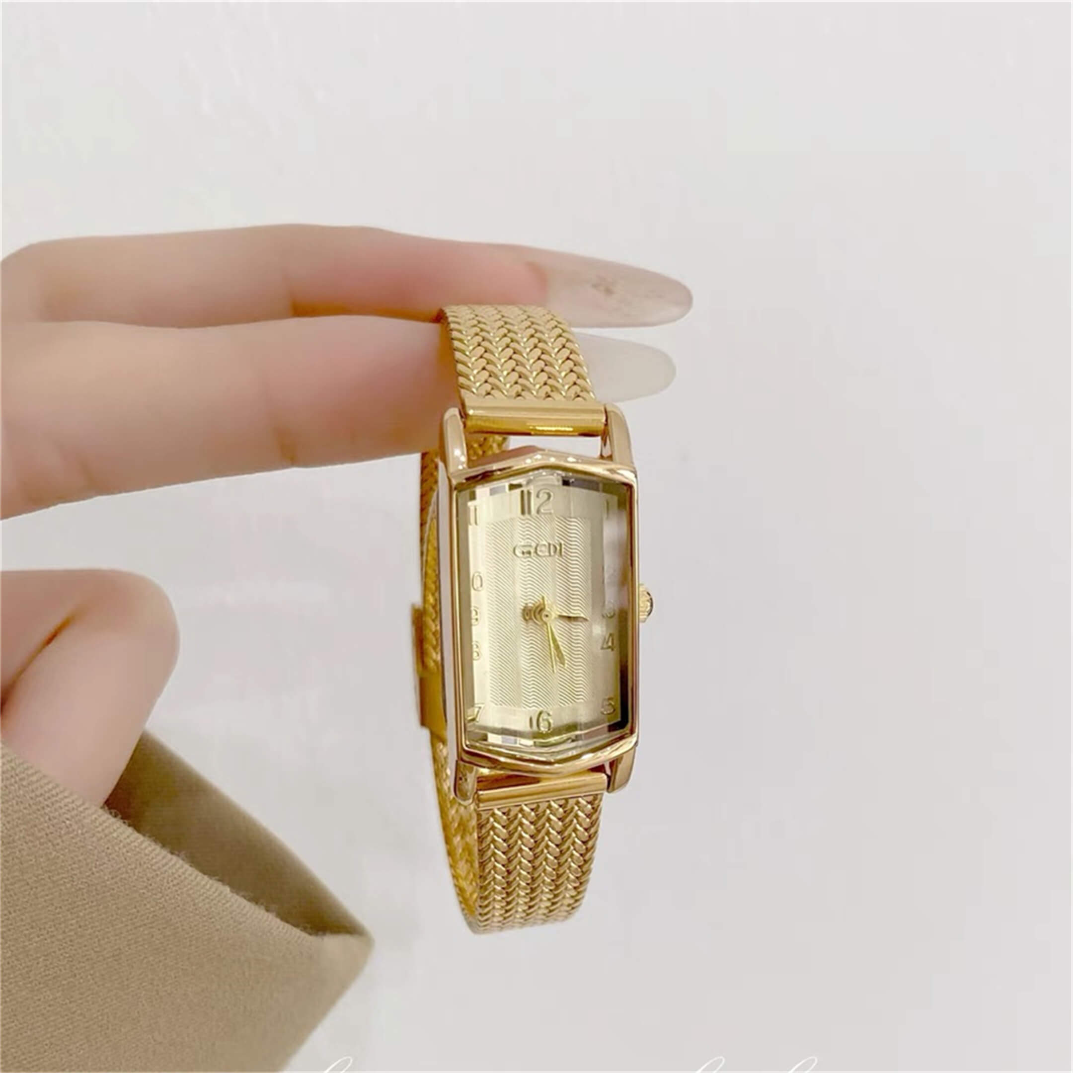 Rectangle Face Dainty Gold Watch