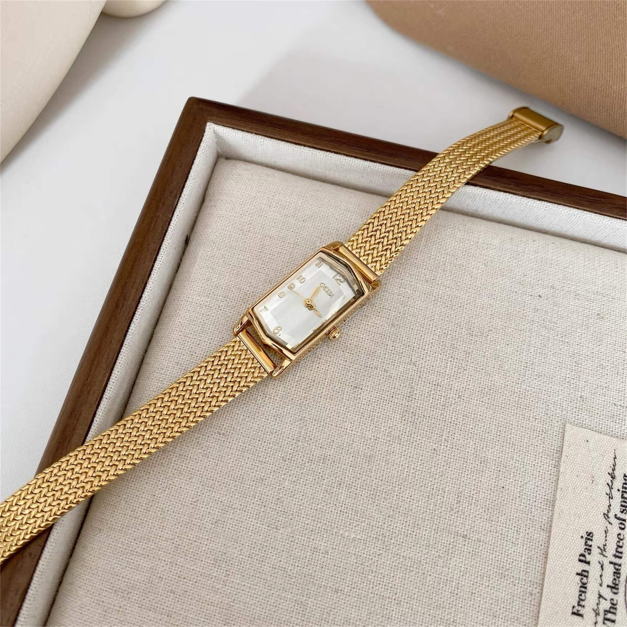 Rectangle Face Dainty Gold Watch