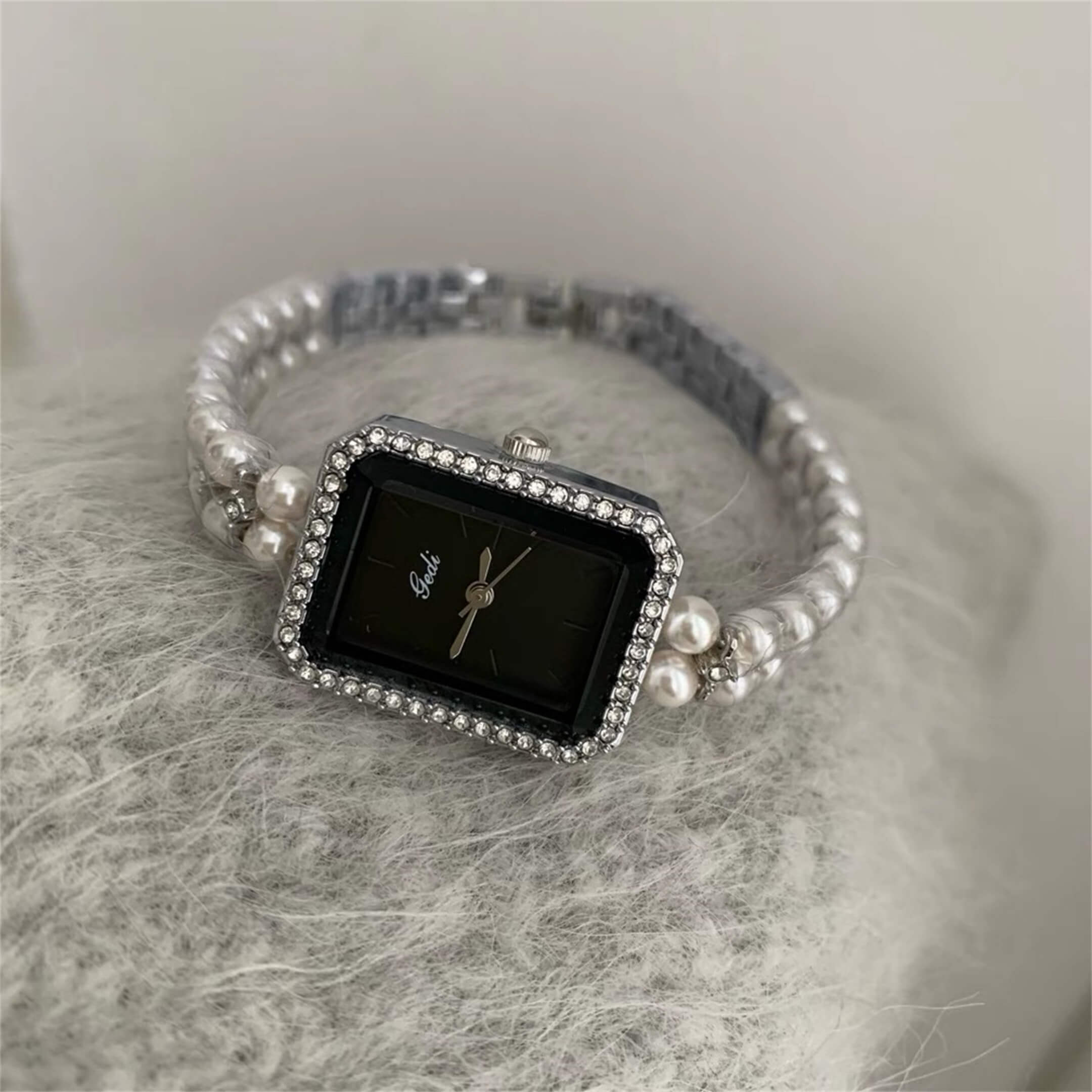 Square Face Pearl Bracelet Watch