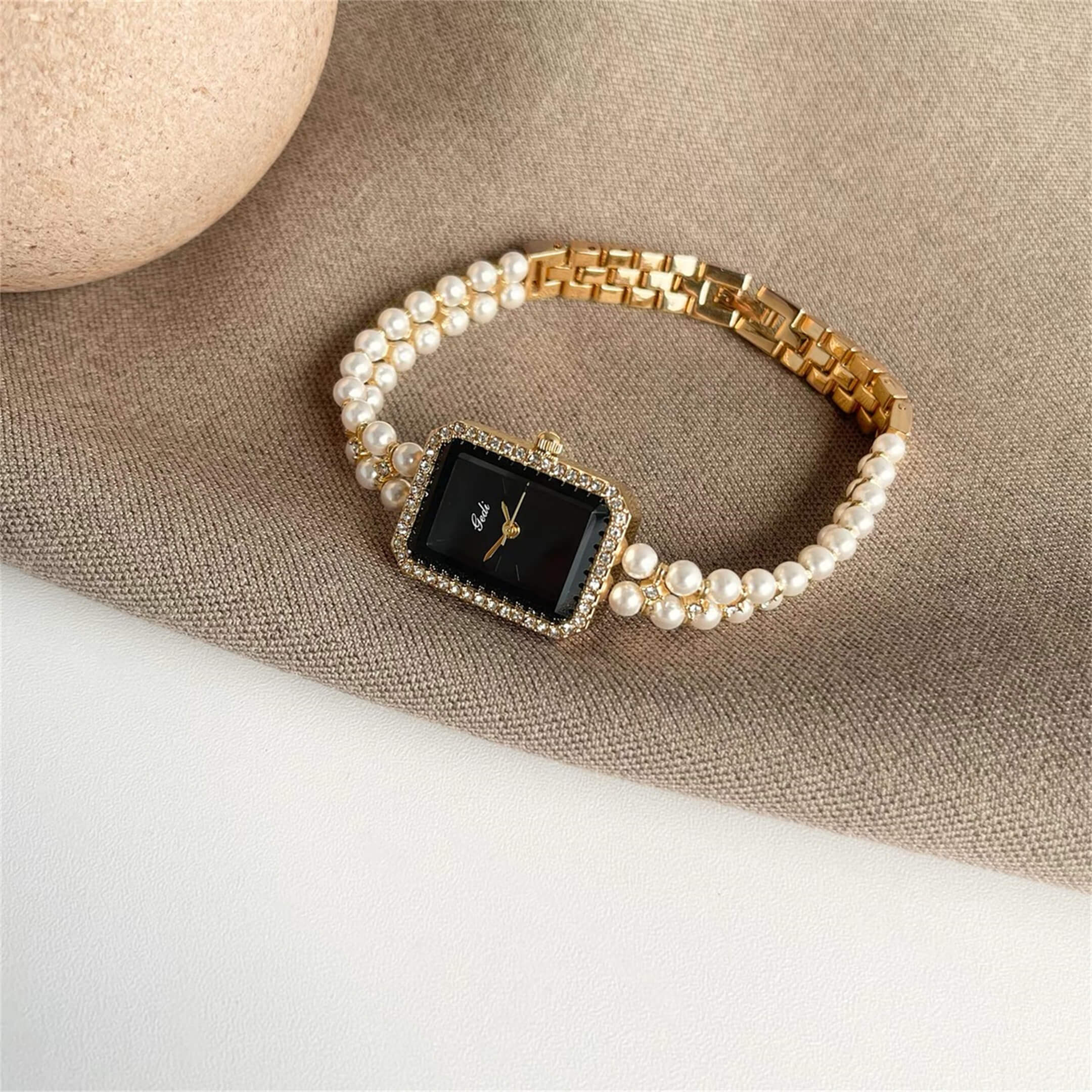Square Face Pearl Bracelet Watch