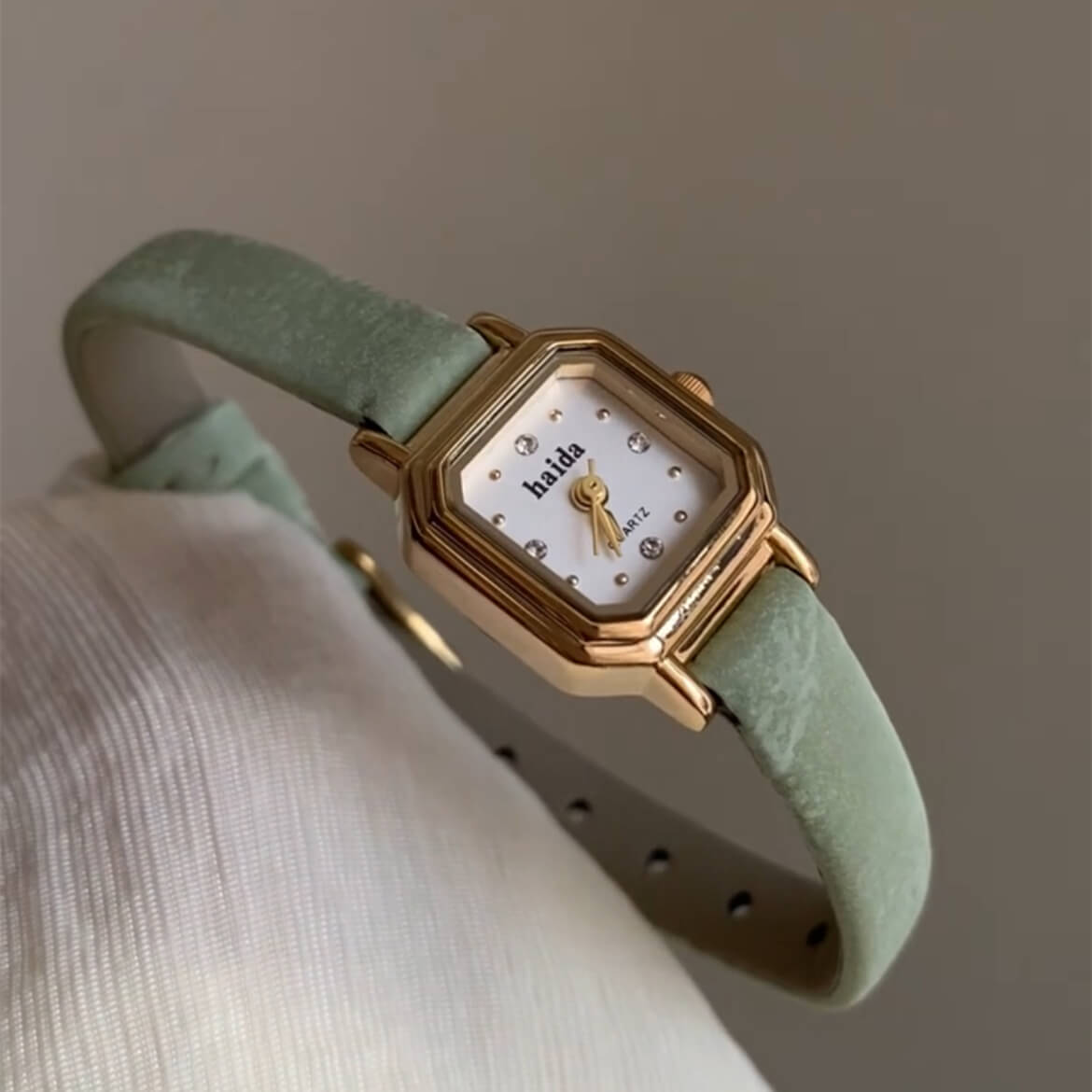 Sage Green Small Face Leather Watch