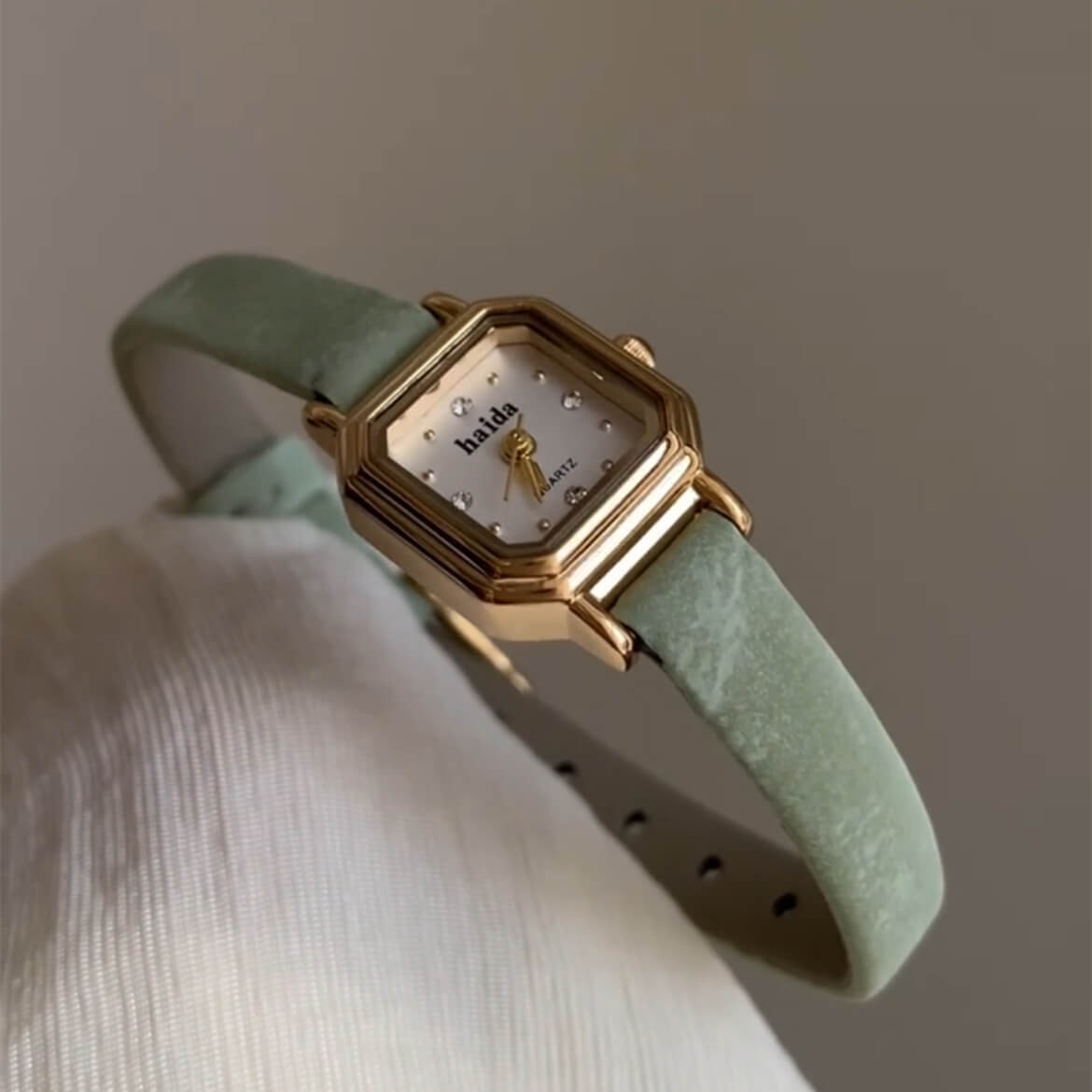 Sage Green Small Face Leather Watch