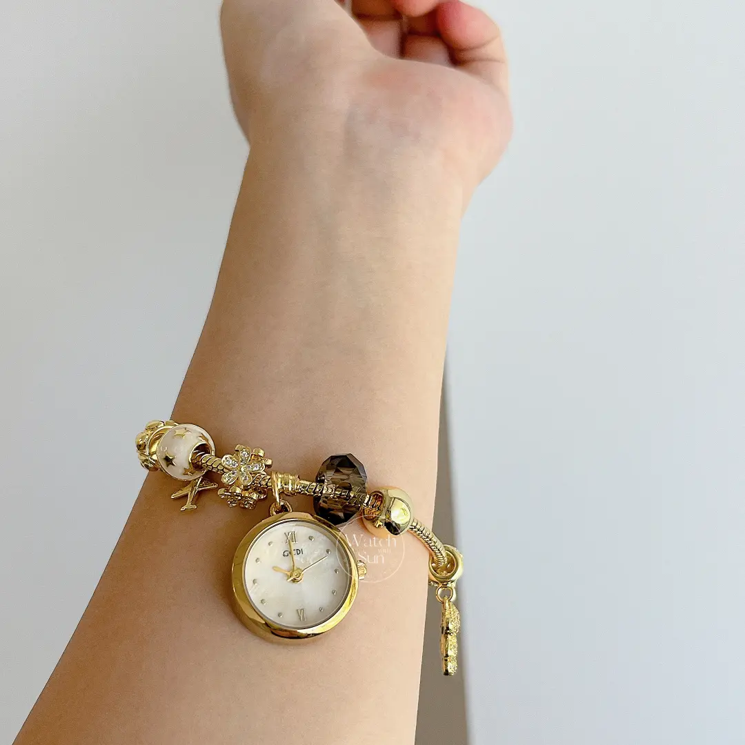 Dainty Gold Round Charms Bracelet Watch