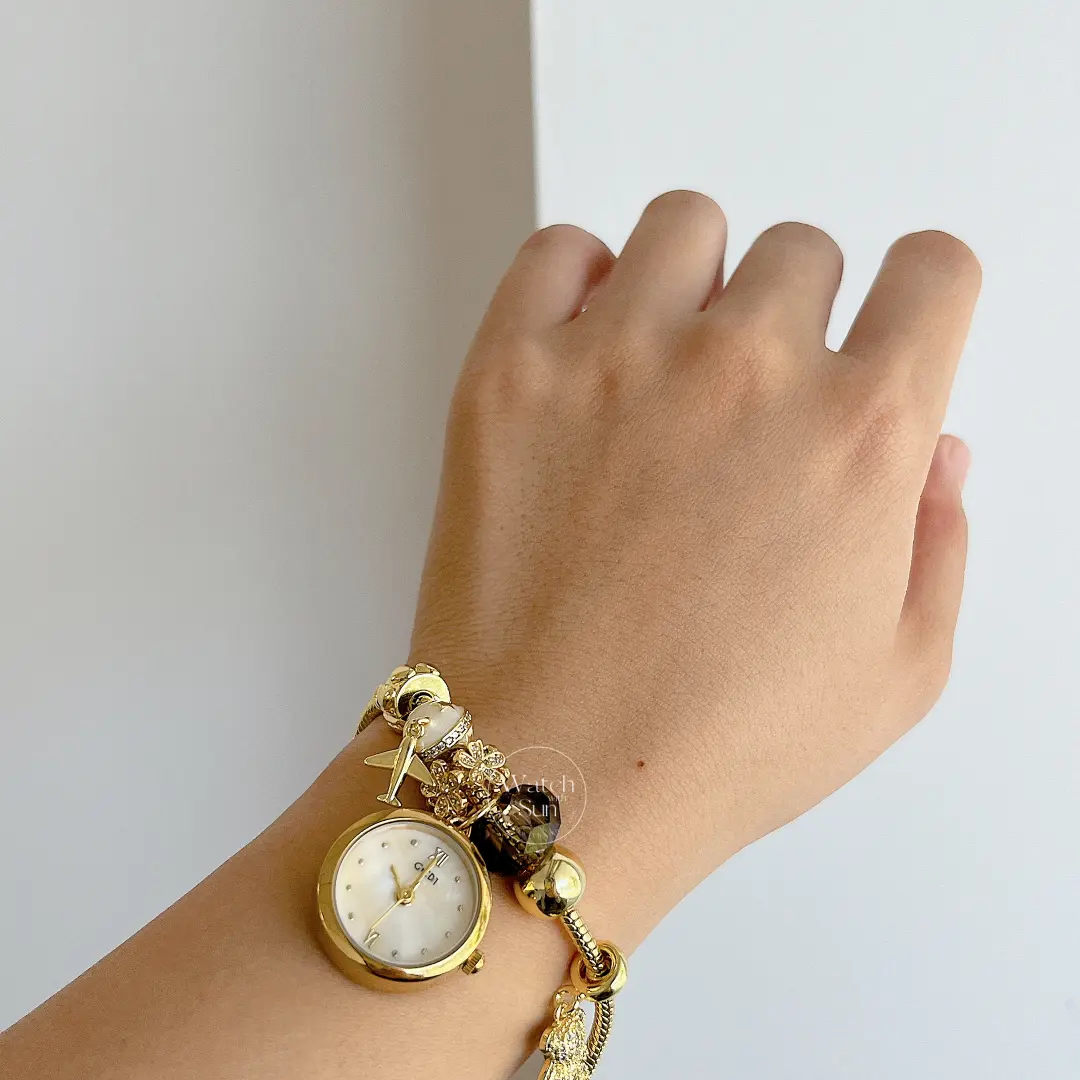 Dainty Gold Round Charms Bracelet Watch