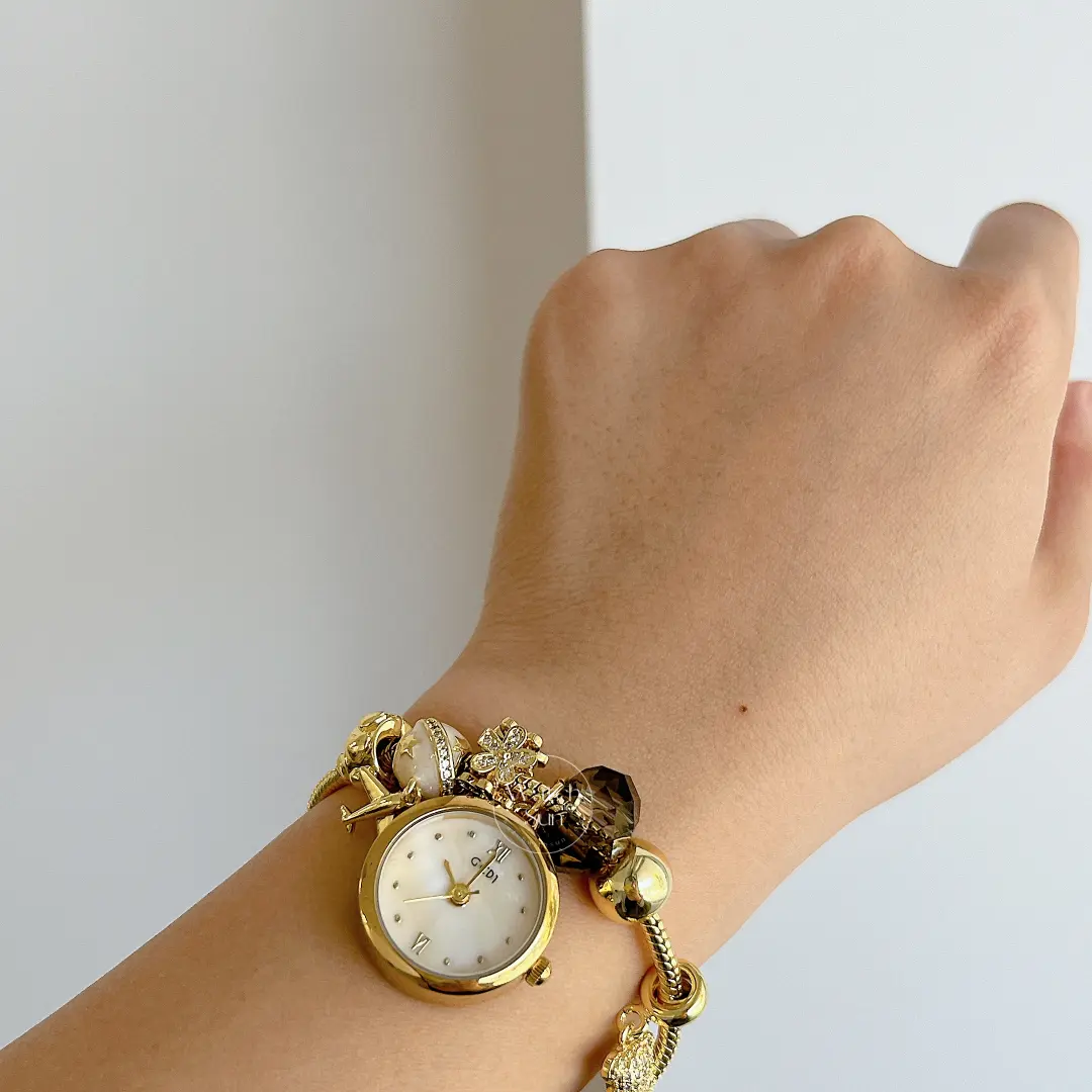 Dainty Gold Round Charms Bracelet Watch