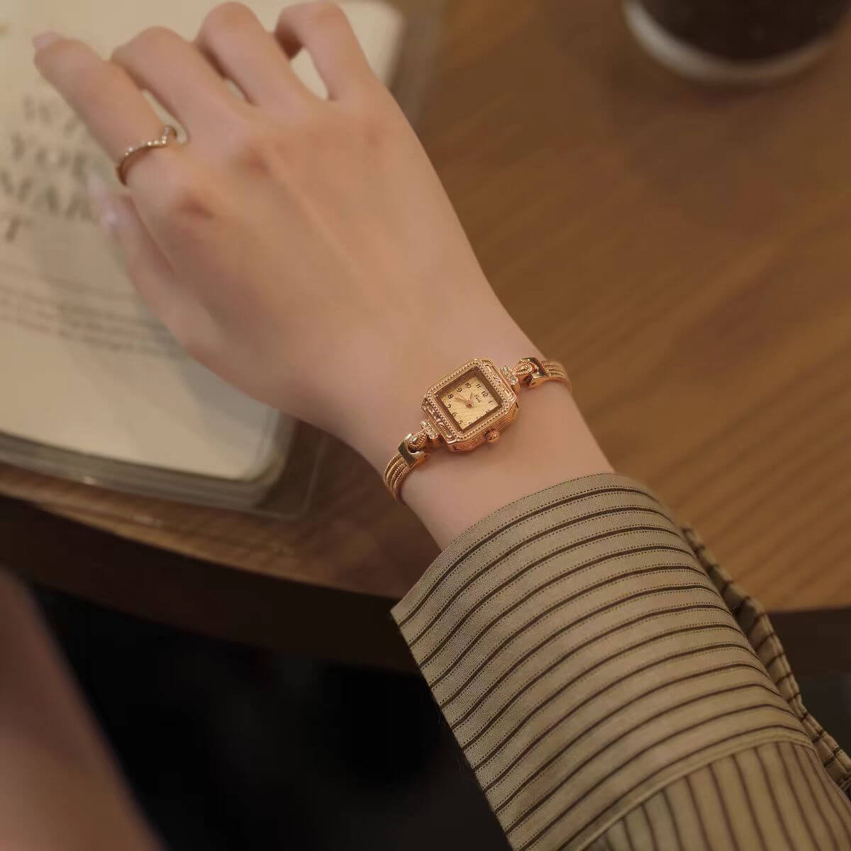 Dainty Golden Square Chain Stainless Steel Ladies Watch