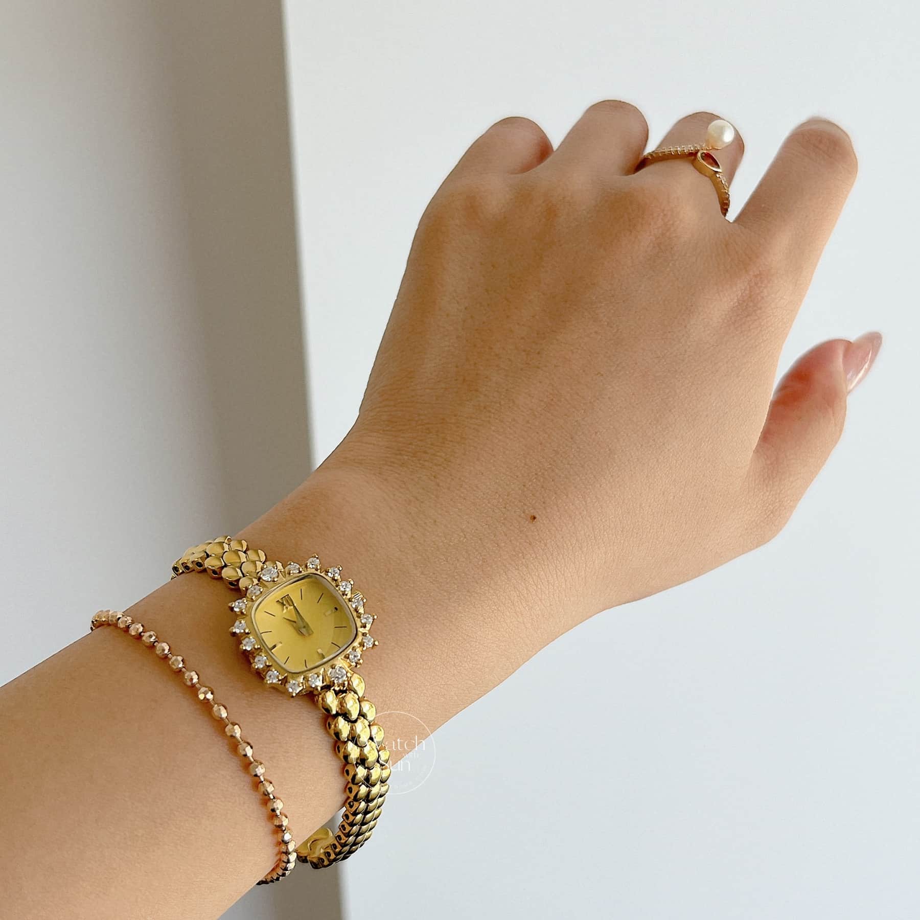 Square Face Gold Bracelet Zirconia Watch