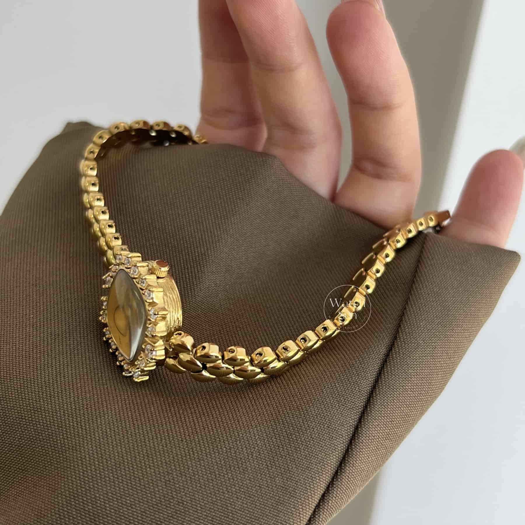 Square Face Gold Bracelet Zirconia Watch