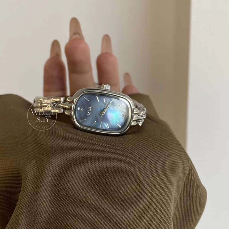 Dainty Silver-Blue Mother of Pearl Bracelet Ladies Watch