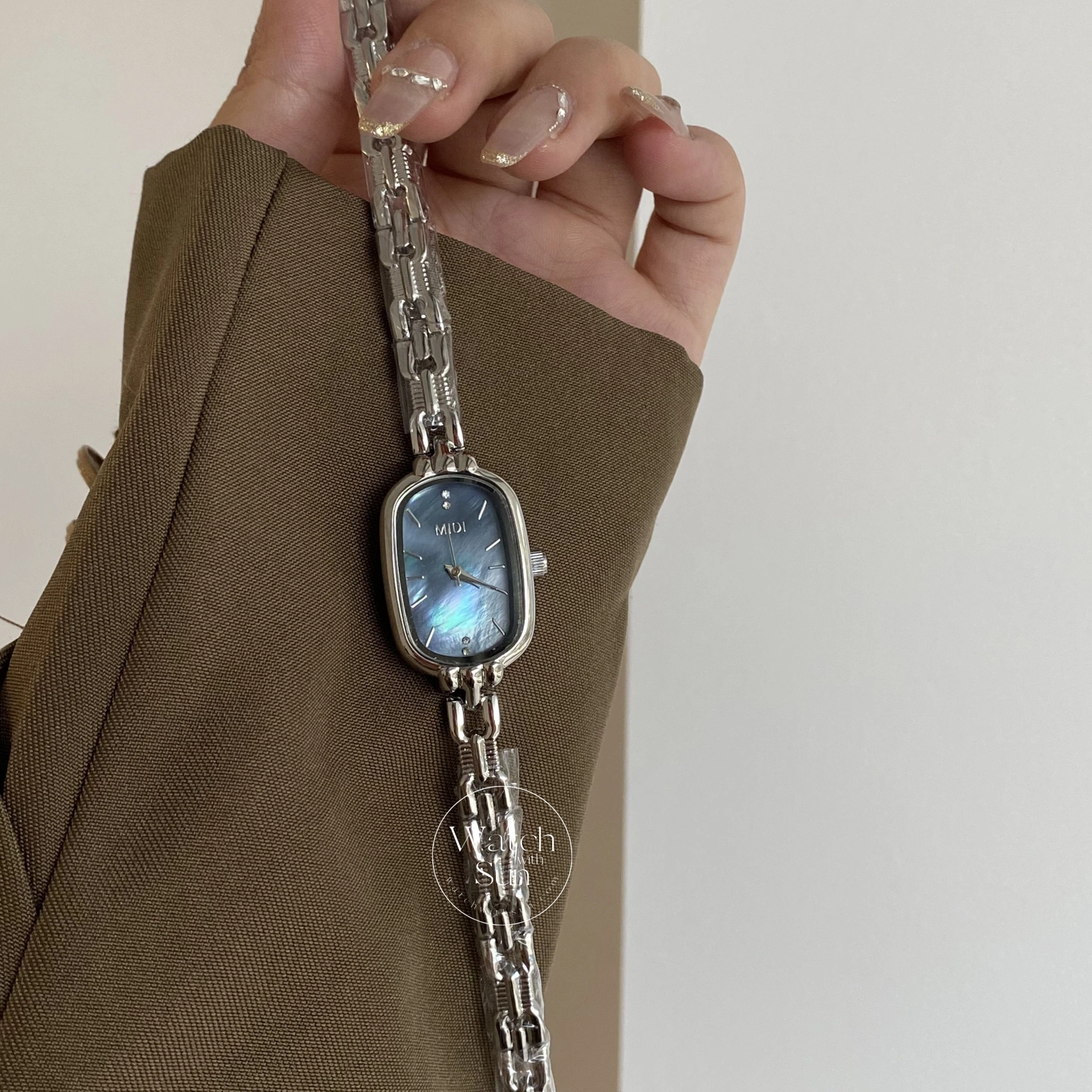 Dainty Silver-Blue Mother of Pearl Bracelet Ladies Watch